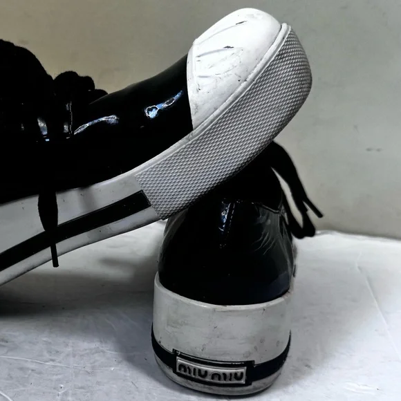 Miu Miu Patent Leather Vernis Rubber Cap Toe Platform Sneakers Flats Shoe Lace 8 - Picture 10 of 16